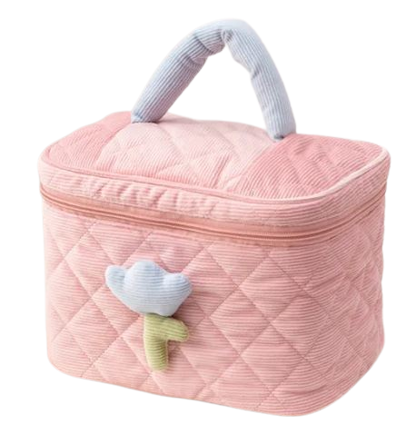 Kosmetiktasche aus Cord mit Tulpenapplikation