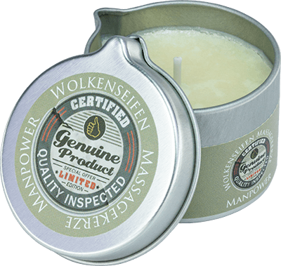 Körperöl- und Pflegekerze Manpower Wolkenseifen Körperöl- und Pflegekerze Manpower ohne Hintergrund