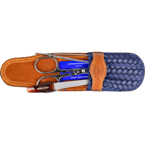 Maniküre-Etui Leder dunkelblau-braun