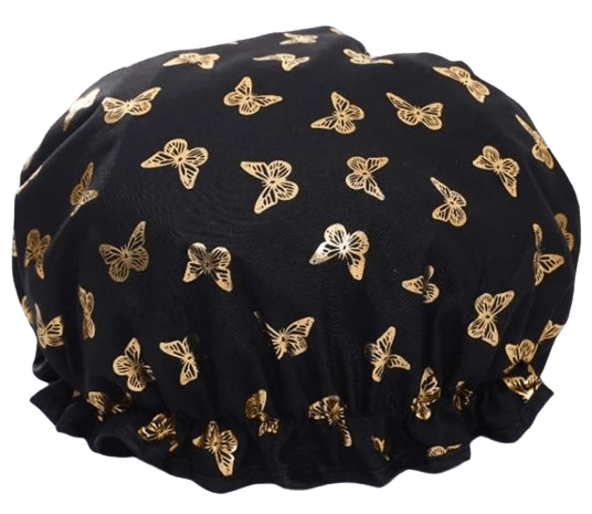 Showercap Butterfly Schwarz Showercap scharz mit goldenen Schmetterlingen