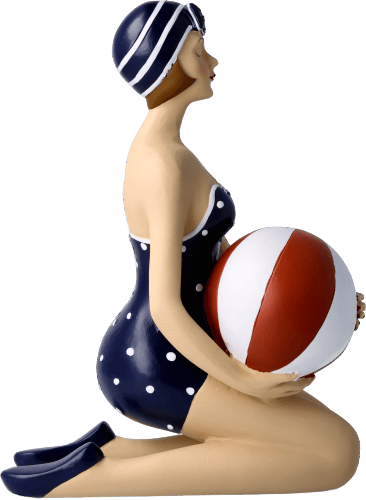 Pinup knieend mit Ball blau