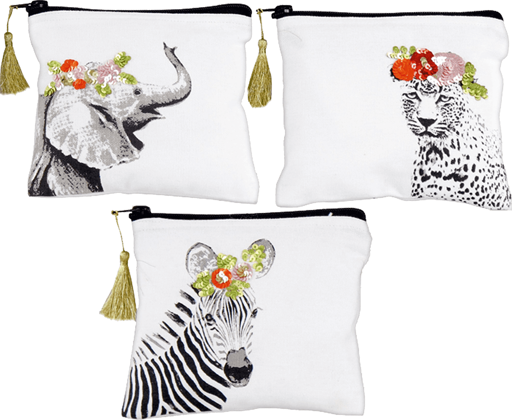 Kosmetiktasche mit Pailletten-Tieren ohne Hintergrund