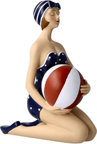 Pinup knieend mit Ball blau