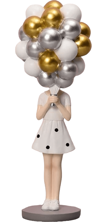 Mädchen mit vielen Ballons stehend Mädchen mit vielen Ballons stehend