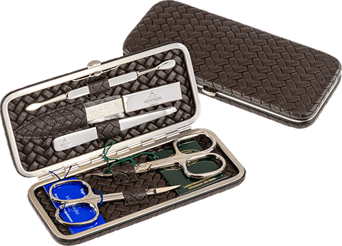 Maniküre-Etui Flechtleder Dunkelbraun F. Hammann Maniküre Etui Kalbleder Eschenburg