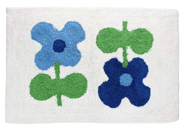 Badematte blaue Blumen Fluffige Badematte blaue Blumen