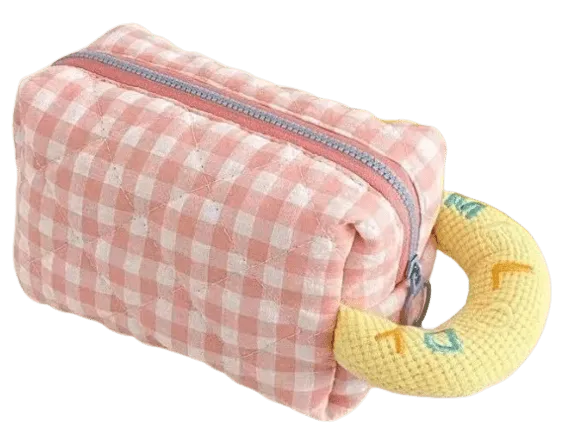 Kosmetiktasche kariert Kosmetiktasche aus Cord mit Tulpenapplikation