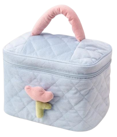 Beautycase Tulpe hellblau Kosmetiktasche aus Cord mit Tulpenapplikation