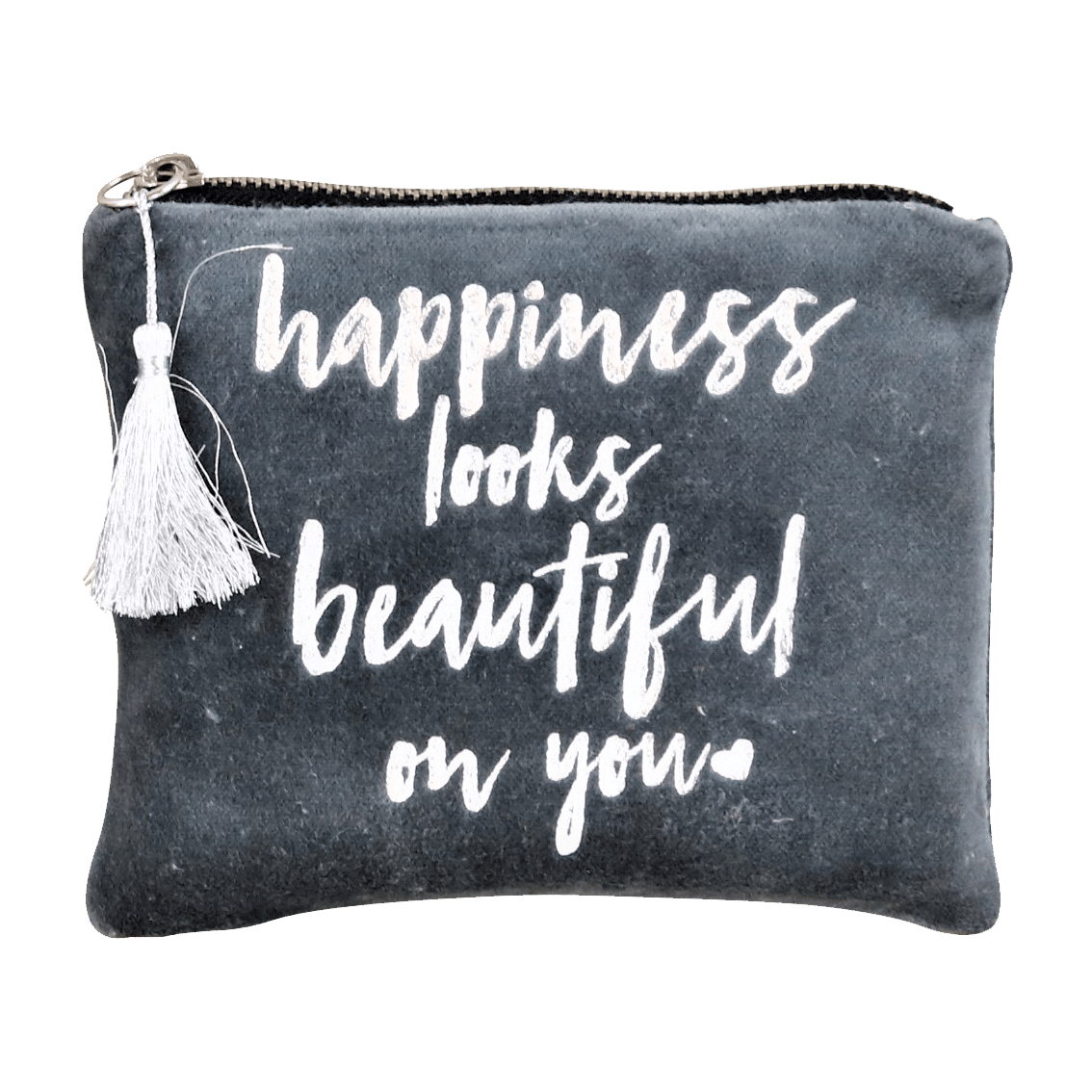 Samt-Kosmetiktasche Happiness dunkelgrau Samt-Kosmetiktasche Happiness dunkelgrau ohne Hintergrund