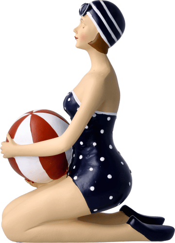 Pinup knieend mit Ball blau