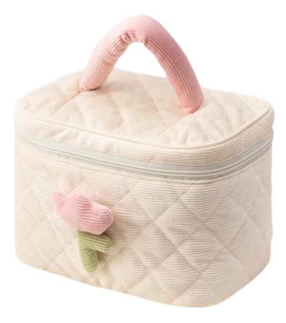 Beautycase Tulpe creme Kosmetiktasche aus Cord mit Tulpenapplikation