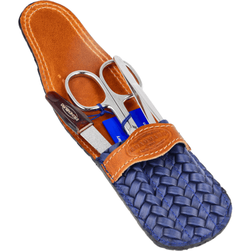 Maniküre-Etui Leder dunkelblau-braun