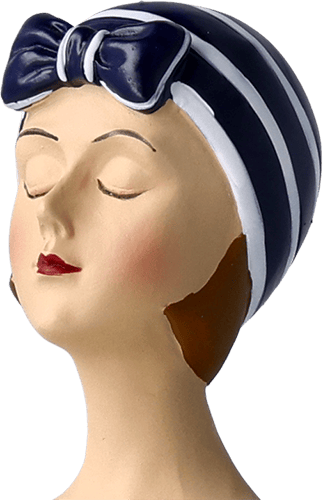 Pinup knieend mit Ball blau