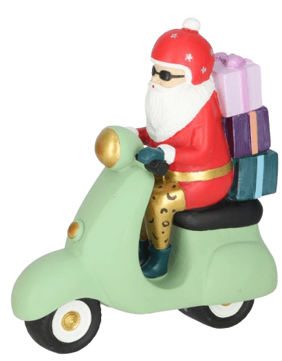 Santa auf Roller grün Weihnachtsfigur Santa auf Roller