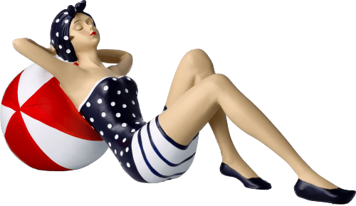 Pinup liegend auf Ball blau Pinup Dekofigur