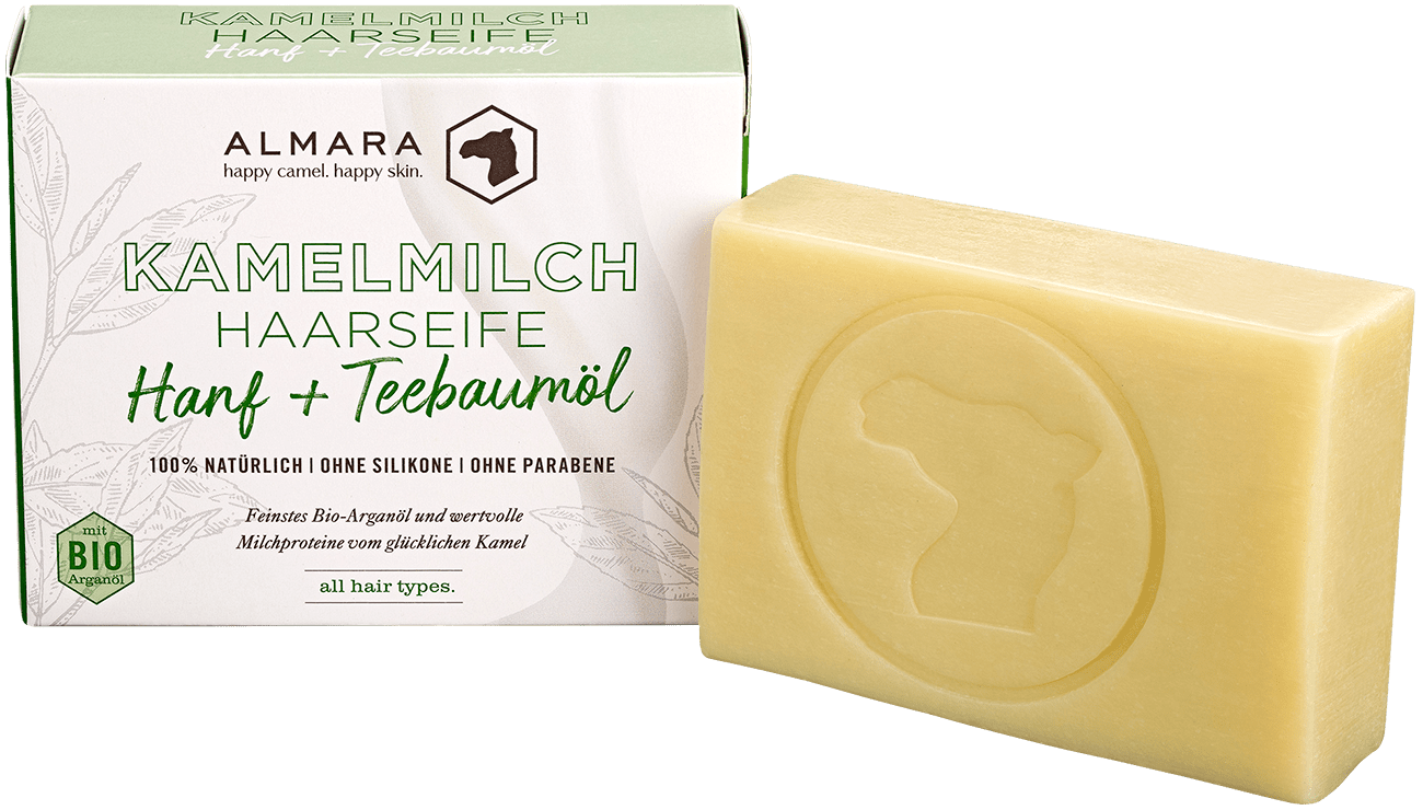 Kamelmilch-Haarseife Hanf + Teebaumöl Kamelmilch-Haarseife Hanf + Teebaumöl ohne Hintergrund