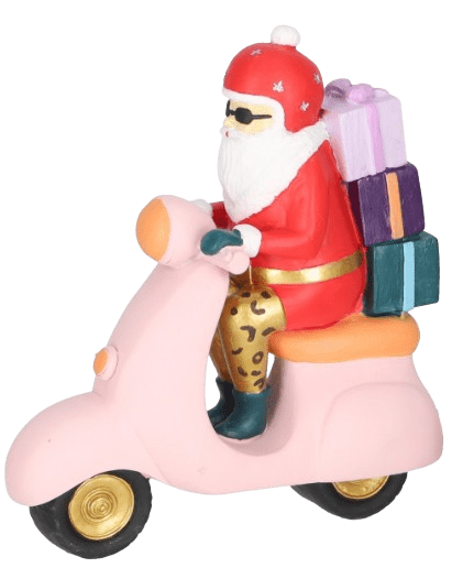 Santa auf Roller pink Weihnachtsfigur Santa auf Roller