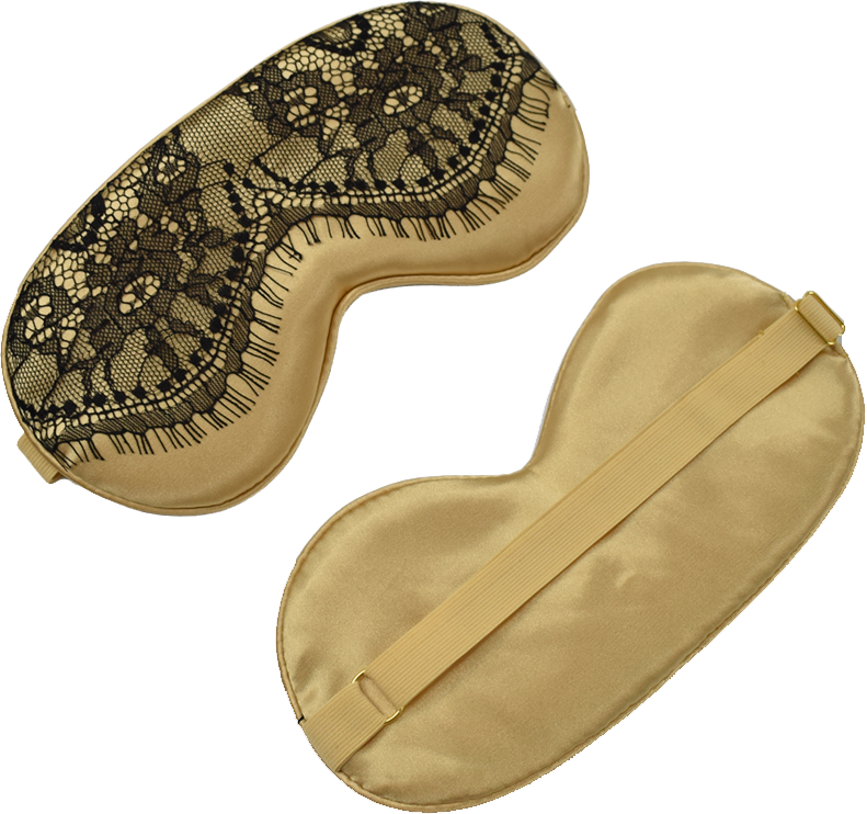 Schlafmaske mit Spitze Gold Satin-Schlafmaske Gold schwarze Spitze ohne Hintergrund