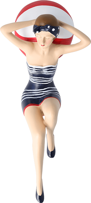 Pinup Schwimmerin liegend auf Ball