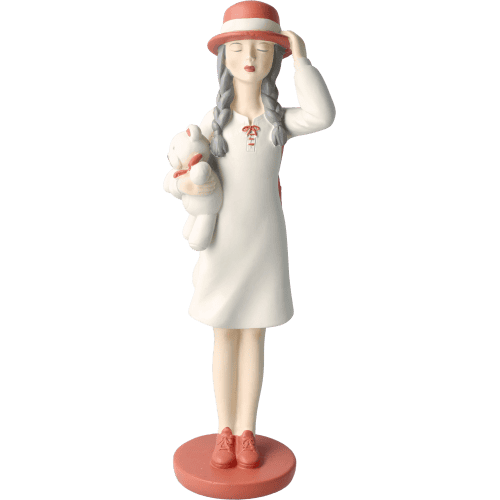 Mädchen mit Teddy peach Dekofigur Resin Mädchen mit Teddy Weiß