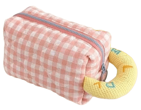 Kosmetiktasche kariert Rosa Kosmetiktasche aus Cord mit Tulpenapplikation