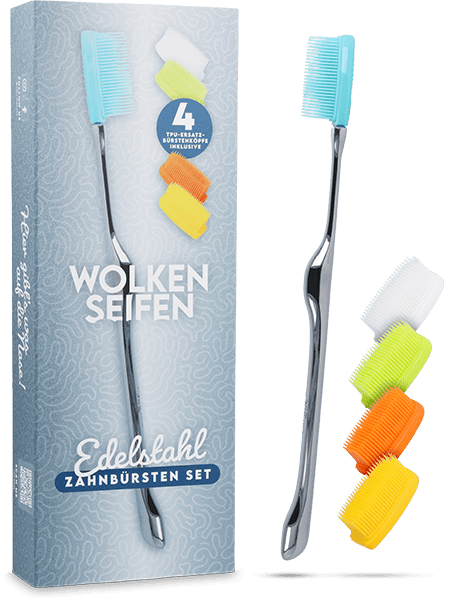 Edelstahl-Zahnbürste SET Wolkenseifen Edelstahl Zahnbürste Silikonborsten