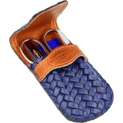 Maniküre-Etui Leder dunkelblau-braun