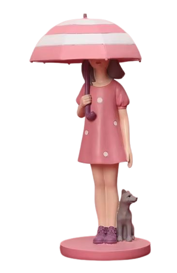 Mädchen mit Hund Pink Dekofigur Resin Mädchen mit Hund Pink