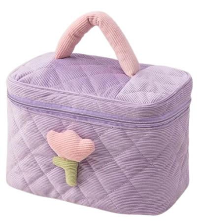 Beautycase Tulpe purple Kosmetiktasche aus Cord mit Tulpenapplikation