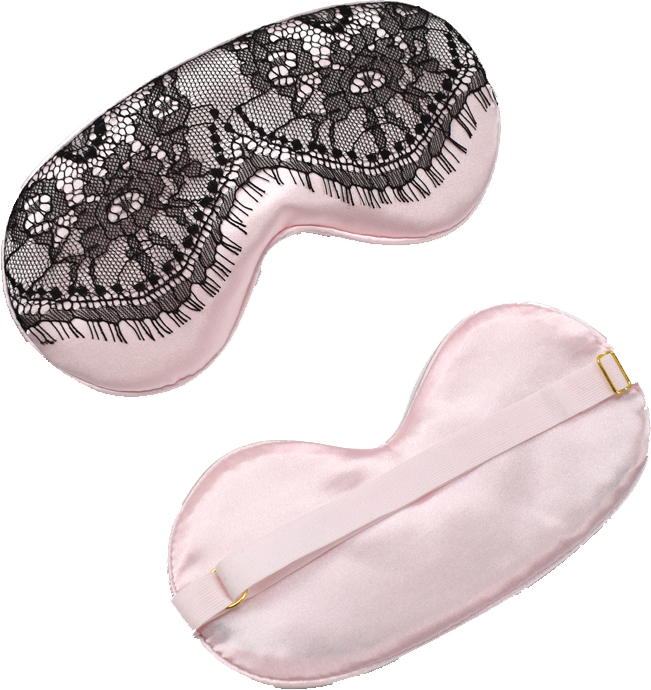 Schlafmaske mit Spitze Rosa-Schwarz Satin-Schlafmaske Rosa schwarze Spitze ohne Hintergrund