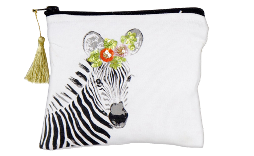 Kosmetiktasche mit Pailletten-Tieren Zebra Kosmetiktasche mit Pailletten-Tieren Zebra ohne Hintergrund