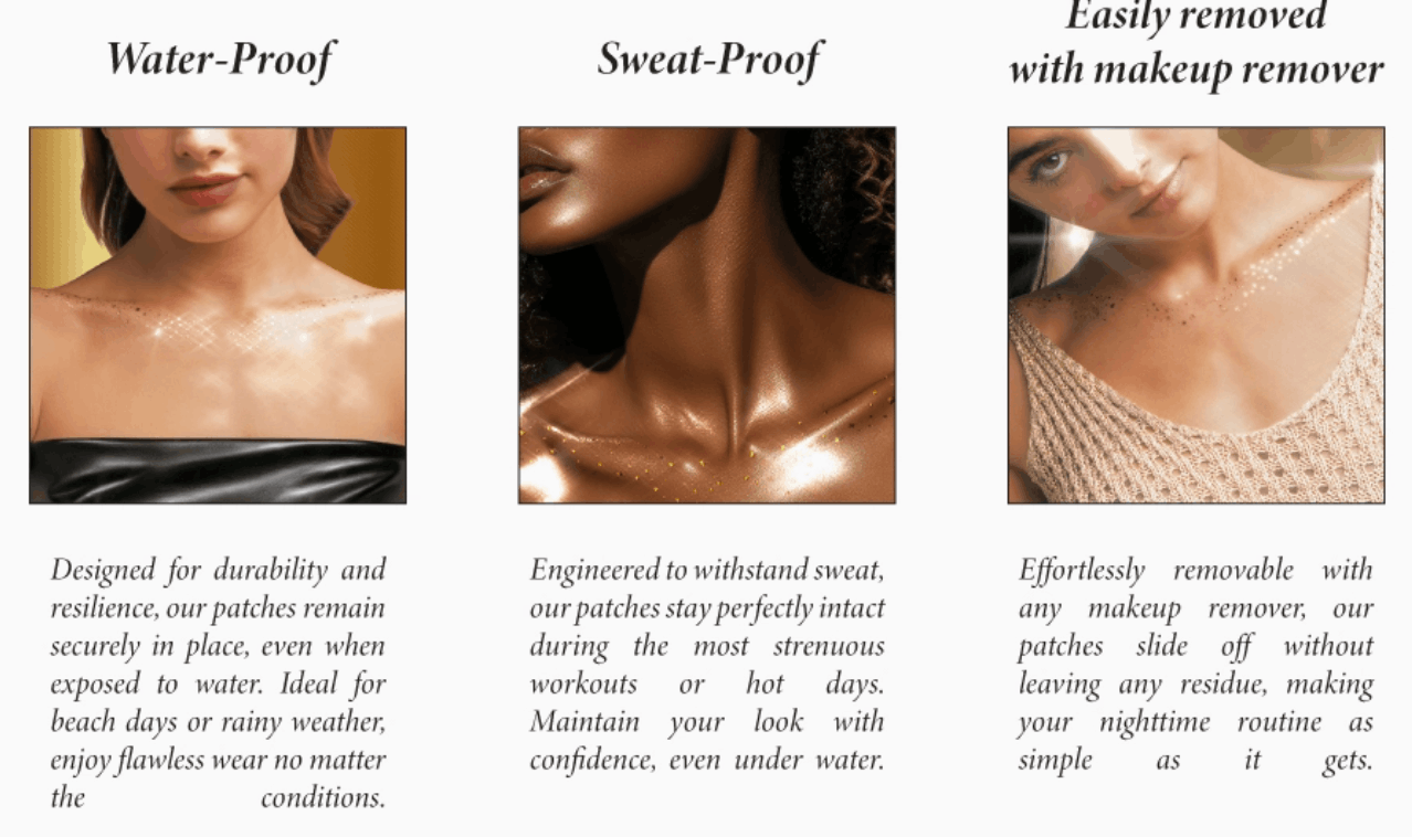 Gold Decolletage Glitter Makeup Patches Gold Decolletage Glitter Makeup Patches