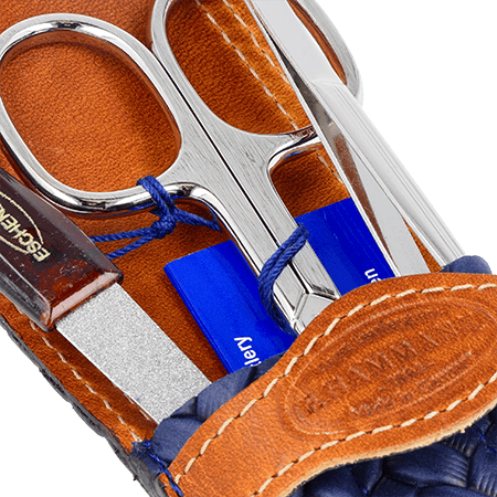 Maniküre-Etui Leder dunkelblau-braun