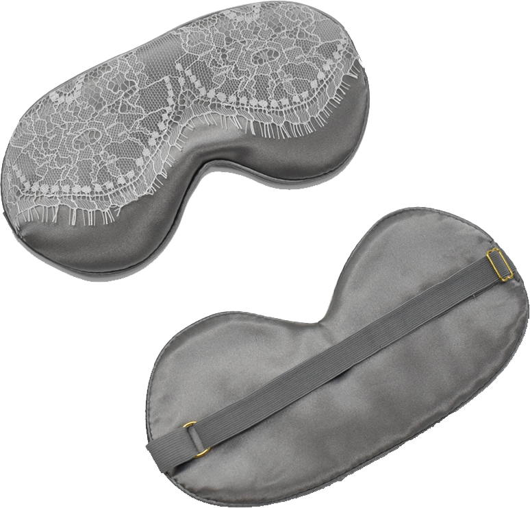 Schlafmaske mit Spitze Grau-Weiß Satin-Schlafmaske silbergrau weiße Spitze ohne Hintergrund