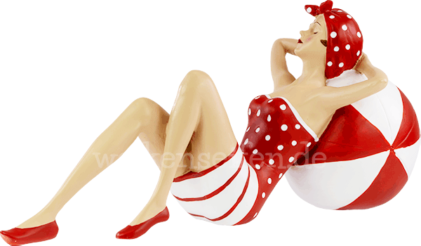 Pinup liegend auf Ball rot Pinup liegend auf Ball rot